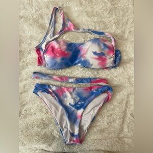 Women’s Tie-Dye Pink & Blue Bandeau Swim Set